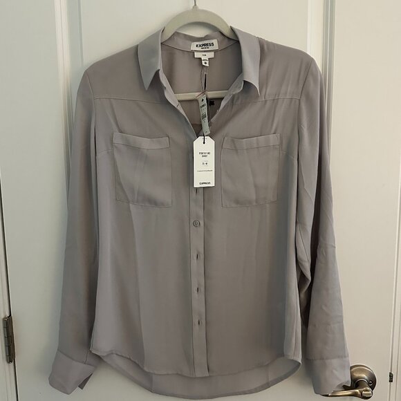NWT Express Light Gray Slim Fit Portofino Blouse - XS - Picture 1 of 5